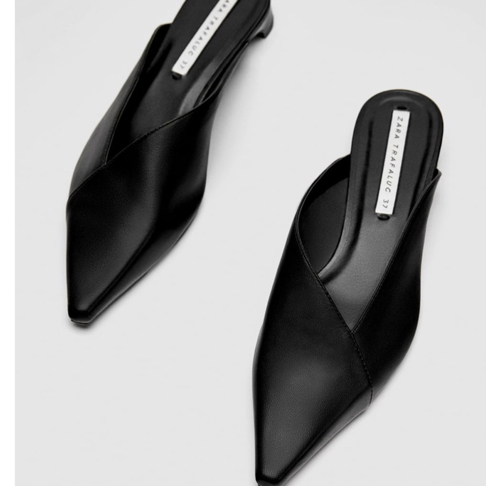 Zara Asymmetric Leather Mules Size 40/9 - Picture 4 of 8